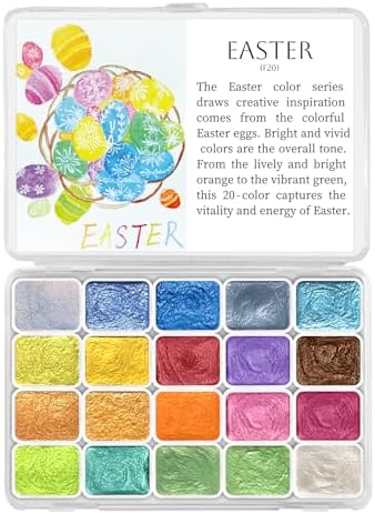 CraftyManor Mini Super Glitter Watercolor Paint Set, 20 Colors Ultra-Shimmer Metallic Watercolour Painting Sets, Solid Pearl Water Color Paints for Adult, 1ml Trial Pack (Easter)