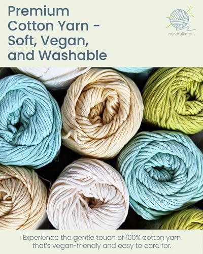 mindfulknits Knitting Kit for Beginners Adults with Knitting Needles, Yarn Needle & 100% Cotton Knitting Yarn (4) – Make Washcloths - Zen Basic Knitting Supplies Set for Relaxation & Stress Relief