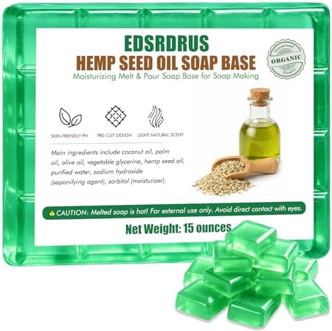 15 Ounces Glycerin Soap Base - Unscented Melt and Pour Base for DIY Crafting, Easy to Cut, Vegan and Natural, Moisturizing and Gentle on Skin, Perfect for Soap Making Supplies (Hemp Seed Oil)