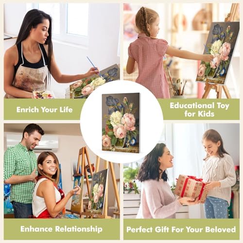 Bowetile Framed Paint by Numbers Kit for Adults Beginner, Flowers Adults' Paint-by-Number Kits on Canvas, Easy Acrylic Number Painting Kits for Home Wall Decor Gifts, 8x12in