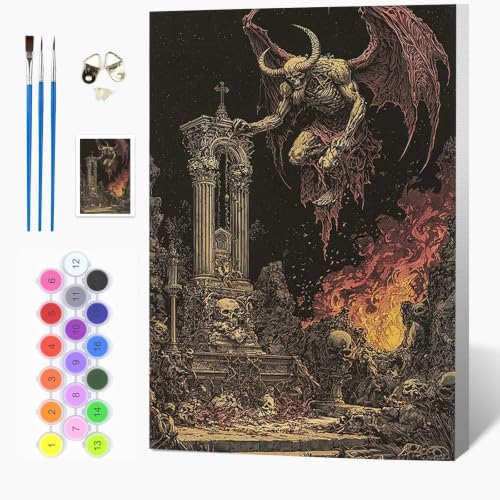 Auremi Horror Paint by Number Kits with Framed, DIY Gothic Paint by Number Canvas for Adults, Easy Acrylic in Canvas with Brushes for Decor 20x30cm