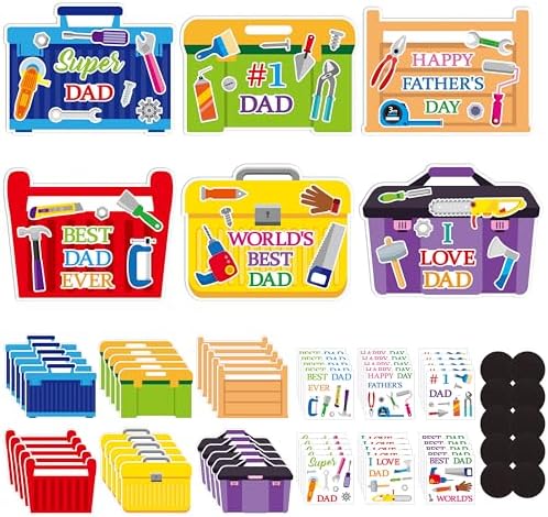 Haooryx Father's Day Magnet Craft Kit - 30 Sets Make Your Own Tool Box Sticker Decor Paper Craft for Classroom Home DIY Activity Refrigerator Bulletin Board Decor Happy Father's Day Party Supply Gift