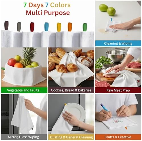 Flat Flour Sack Towels 100% Cotton Dish Towel Reusable Baking Cloth for Bread Dough, Baguettes, Ciabatta, Machine Washable, Kitchen Towels for Cleaning (White, 18"x28" - Pack of 7)