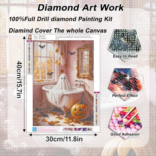 AIBOERL Diamond Art Kits for Adults，Halloween Diamond Painting Wall Decor | Round Drill Bathroom Ghost Diamond Painting for Beginners DIY Rhinestone 5D Diamond dots(Gemstone Craft)Wall Art Gift 12x16IN