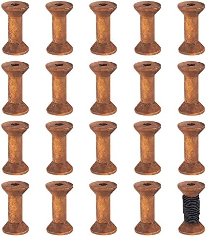 BENECREAT 20Pcs Antique Wooden Empty Spools, 1.57"/ 40mm Empty Thread Spools Wooden Ribbon Spools Bobbins for Wire Weaving Arts DIY Wood Projects