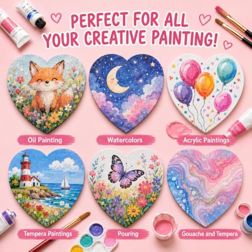 Small Canvases Boards 15 Pack Heart Shape 3 Inch Paintable Fridge Magnets