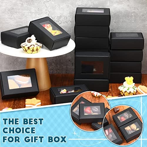 Zonon 100 Pcs Soap Boxes for Homemade Packaging, Mini Kraft Boxes with Window for Bakery Candy Soap Making Gift Packaging, 3.7x2.6x1.4 Inch (Black)
