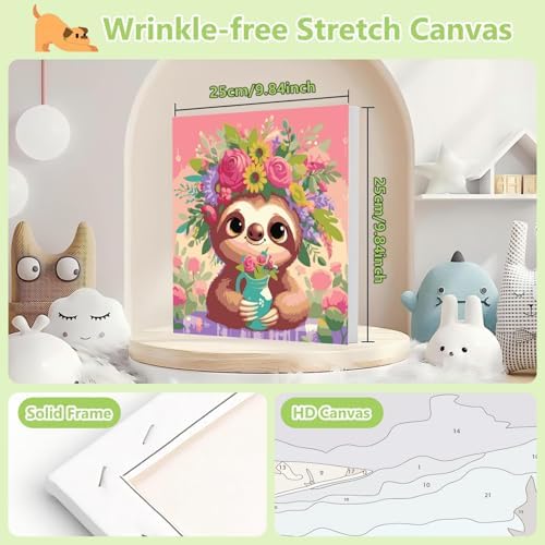 Reivworl Framed Sloth Paint by Numbers Kit for Adults Beginner 10×10 inch