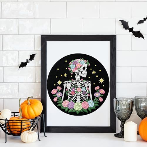 Louise Maelys Halloween Skeleton Floral DIY Embroidery Kit for Beginners