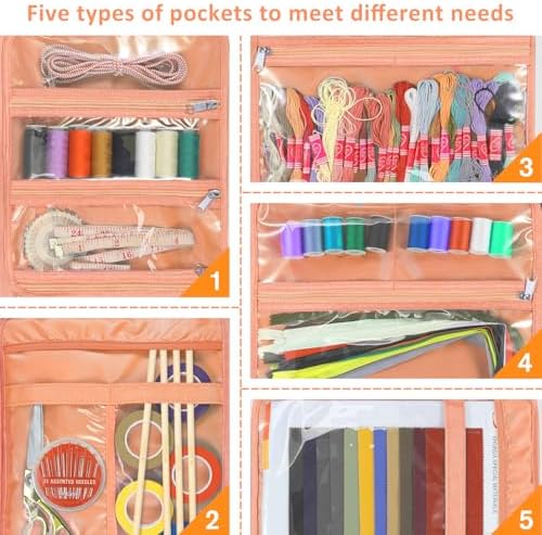 FINPAC Sewing and Craft Supplies Storage Tote Bag with Clear Pockets