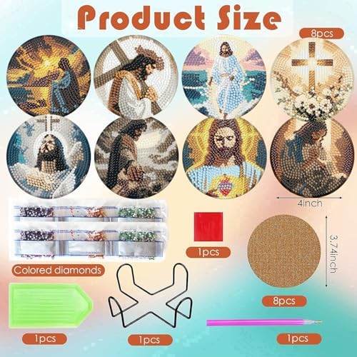 ijbnhd 8 Pcs Diamond Art Coasters Kits Jesus Diamond Painting Coasters