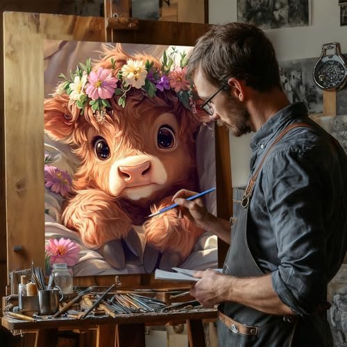 Reivworl Cow Paint by Numbers Kit for Adults Beginners, Highland Cow Paint by Numbers, Adult Paint by Number Kits for Gifts and Wall Decor 16x20 Inch