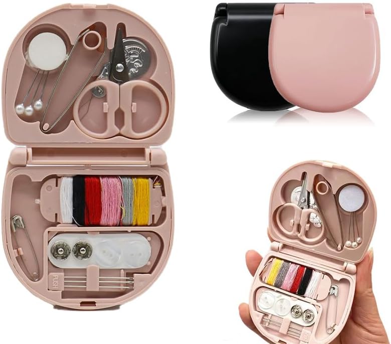 REROON 2 Pack Mini Travel Sewing Kit for Adult & Kid | Portable Sewing Box Kit Bulk | Small Emergency Repair Set with Thread Scissors Needle for Travel, Beginner DIY Handcraft | Black + Pink