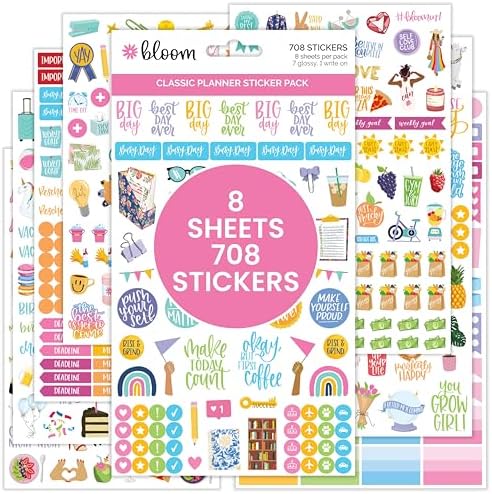 Bloom Daily Planners Newly Improved Classic Planner Sticker Sheets - Variety Sticker Pack for Decorating, Planning, Scrapbooking, etc. - 708 Stickers Per Pack!