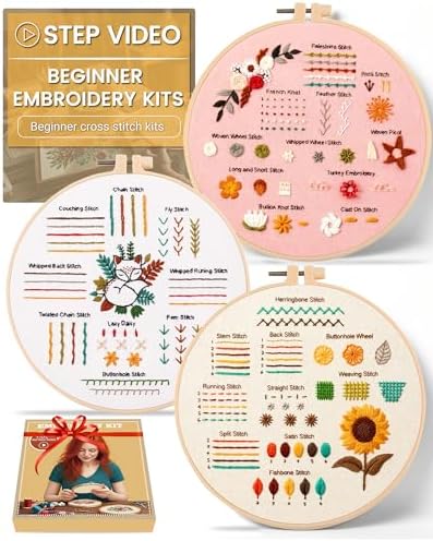 Beginner Embroidery Kit for Adults, Wildflower Patterns with Video Guide