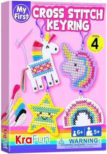 KRAFUN Unicorn Cross Stitch Kit for Kids Age 5+ | 4 Keyrings