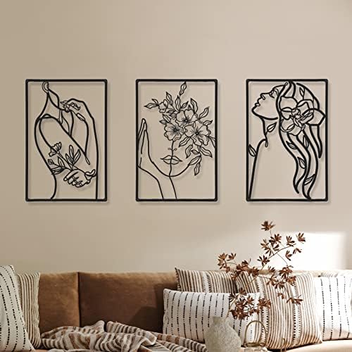 CHENGU 3 Pieces Minimalist Metal Wall Art Decor, Abstract Woman Line Art Wall Decor, Modern Metal Sculpture for Living Room Bedroom Bathroom Apartment Aesthetic Home Decoration