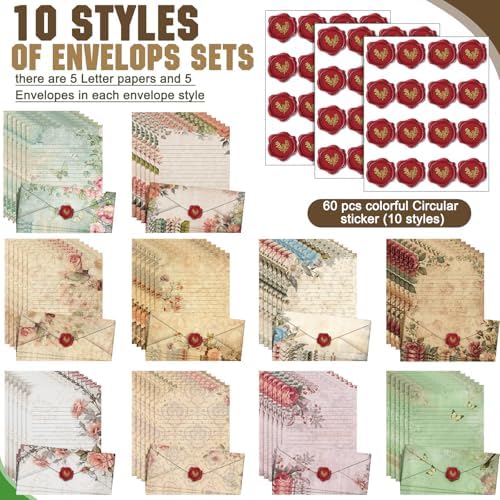 TaoBary 160 Pcs Vintage Floral Stationery Paper and Envelopes Set