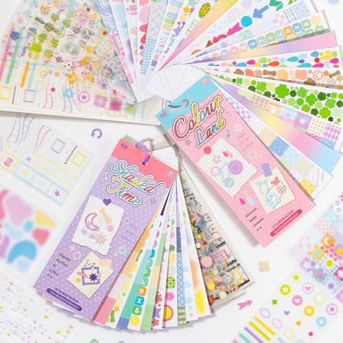PRSTINCOL Cute Sticker Book, 60 Sheets Pink and Purple Journaling Stickers Set, Letter and Pattern Self-Adhesive Stickers for Scrapbooking, Junk Journal, Planner (2-in-1)