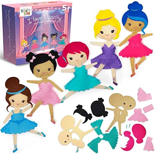Ballerina Sewing Kit for Kids Ages 5-12 - 5 Felt Dancer Dolls, Beginner