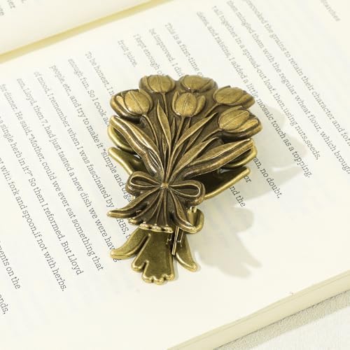 Vintage Plant Metal Bookmark Clips - Tree of Life/Tulip/Ginkgo Leaf Journal Clips, Traveler's Notebook Accessories, an Ideal Gift for Book Lovers and journaling Enthusiasts (Tulip Style A)