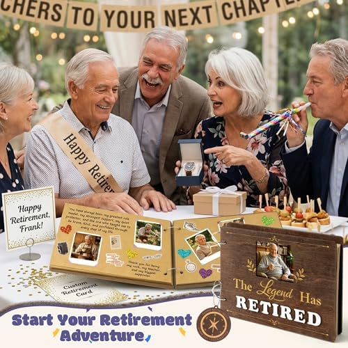 CY2SIDE Retirement Wooden Scrapbook Kit - 109PCS The Legend Has Retired Memory Book Gift for Men Women Coworker Teacher Parents, DIY Photo Book Keepsake Album for Retirement Party Farewell Celebration