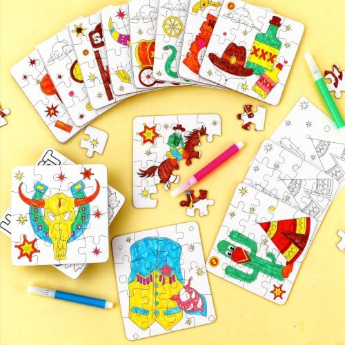Western Cowboy Coloring Jigsaw Puzzle for Kids-DIY Horse Craft Party Favors