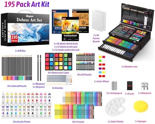 iBayam Art Set,195-Pack Arts and Crafts for Kids Ages 8-12, Deluxe Gift Box