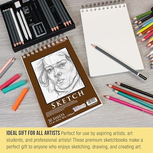 U.S. Art Supply 5.5x8.5 Premium Heavy-Weight Paper Spiral Bound Sketch Pad