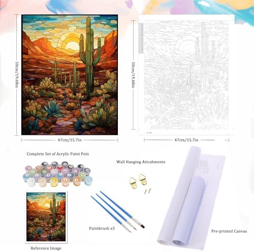 Natuyalo Paint by Numbers Kit for Adults - Cactus DIY Adult Paint by Number Kits Wilderness Landscape Acrylic Canvas Painting for Adults Beginners Kids Art Crafts Without Frame, 16x20 Inch