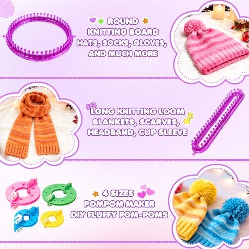 Knitting Loom Kit with Storage Bag,Looms,Yarn, Pom Pom Maker & Crochet Hook