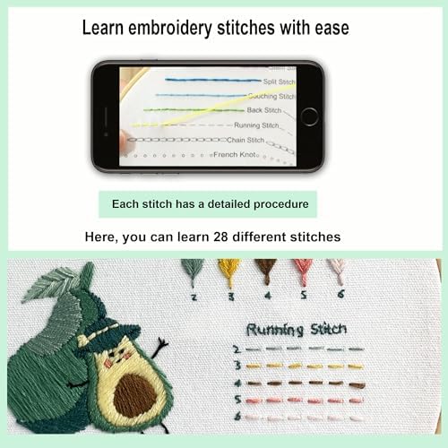 Myfelicity 3 Embroidery kit for Beginners, Beginner Embroidery Kit for Adults. Starter Kits to Learn 28 Different Stitches, Including Fabric with Prints, Threads, Needles, Hoop and Video tutorials…