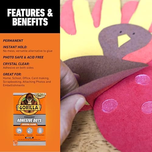 Gorilla Adhesive Dots, Double-Sided Clear | 0.5" Diameter | No Mess | Photo Safe | 150 Pieces, Pack of 8