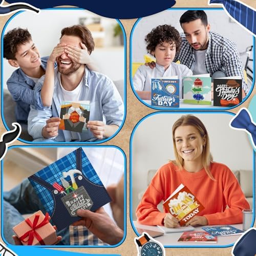 Saillong 12 Pack Father's Day Diamond Painting Greeting Cards Kits Dad Diamond Art Cards with Envelopes Best Dad 5D Rhinestones Painting Making Kits for Adults Father's Day DIY Craft Gifts