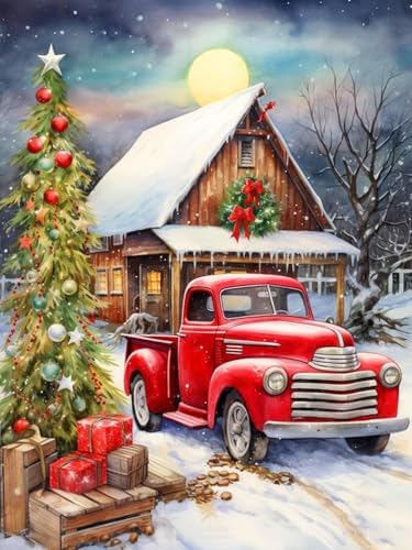 Christmas Diamond Art Kits for Adults Red Truck Diamond Painting 12x16 Inch