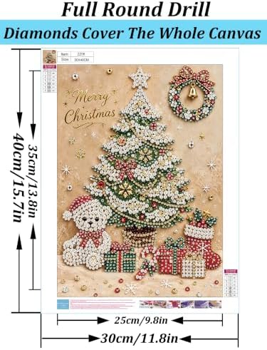 Merry Christmas Diamond Art Pearl Painting Kits for Adults, 3D Special Shape Pearl Diamond Art Kits for Adults Beginners, DIY Plastic Pearl Painting Gem Crafts for Home Wall Decor 11.8x15.7 Inch