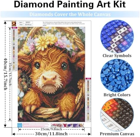 Reivworl Highland Cow Diamond Art Kits for Adults Beginner 12×16 inch