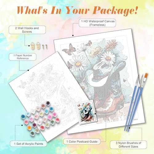 Cowboy Boots Paint by Numbers Kit for Adults, 16x20 inch, No Framed