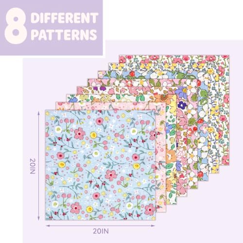 Aubliss 8pcs Fat Quarter Fabric Bundles (100% Cotton - 20'' x 20'')