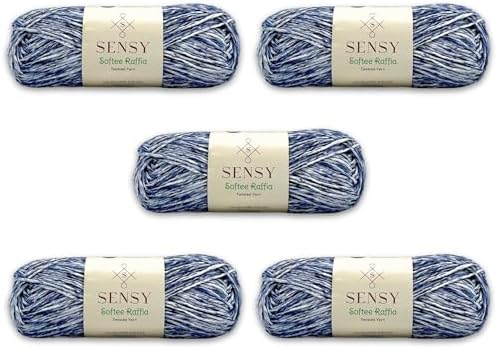 S Sensy Softee Raffia-Polyester Raffia Yarn 5 Pack Navy Blue Batik 109yds