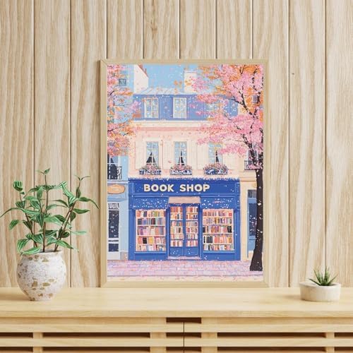 Diamond Art Kits for Adults,Pink Bookstore Diamond Painting Kits 12x16in