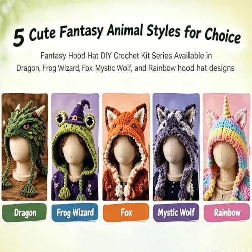 WEERSHUN Fantasy Hood Hat DIY Crochet Kit Series, Animal Hood Hat DIY Crochet Kit for Beginners, Complete Great Experience, Tutorial Guide, Yarn & Hook, Great Birthday Holiday Gift (Ghost)