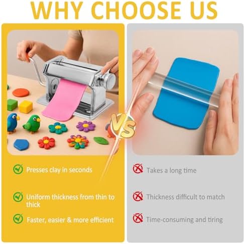 Polymer Clay Press Machine,Clay Rolling/Roller Machine,6 Thickness Options | 40 PCS Polymer Clay Cutters Mold, Stainless Steel Handmade Clay Mixers Machine, 5.91" Wide Roller for Earrings & DIY Crafts