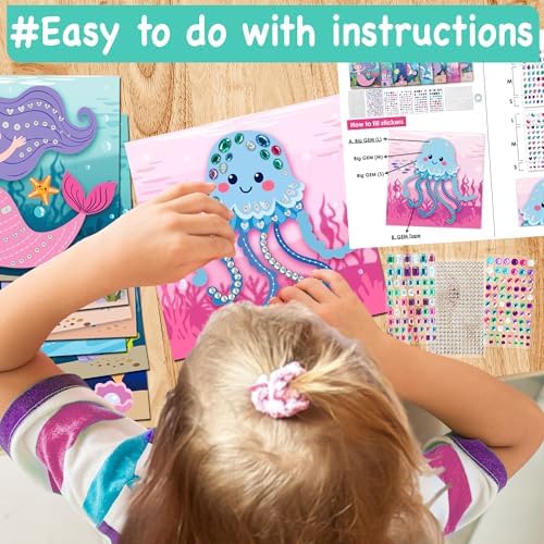 EZCRA Mermaid Gem Sticker Kit for Kids - 800 Stickers, 8 Underwater Themes