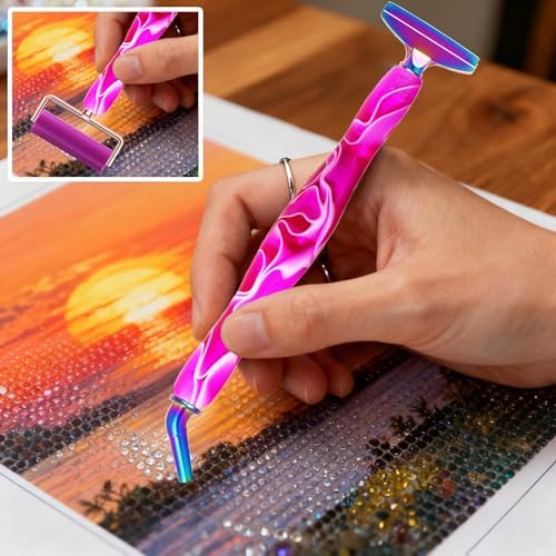 Huanlys Diamond Art Pens Tools Diamond Painting Accessories Kits with Screw Steel Rose Gold Metal Tip Nibs Placers Roller Tool Accessories (Purple Color)