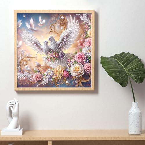 AiYuanzsh Diamond Art Painting Kits for Adults, 5D Special Shape Diamond Art Kits for Beginners, Crystal Rhinestones Diamond Painting for Home Wall Decoration Gift 12×12 inch, Happy White Dove