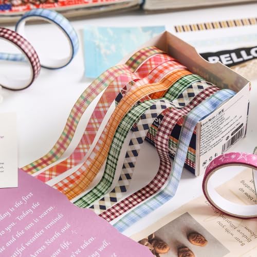 YUBBAEX 8 Rolls Basic Washi Tape Set Cute Pattern Masking Decorative Tapes for Arts, DIY Crafts, Journals, Planners, Scrapbooking, Wrapping (Red Blue)