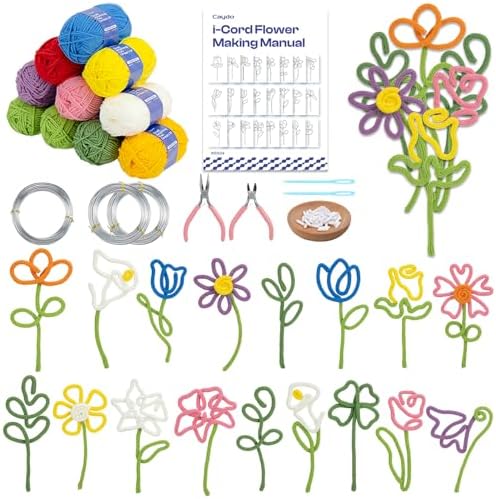 Caydo iCord Flower Starter Kit, 20 Flowers & 4 Leaves Pattern for Beginners