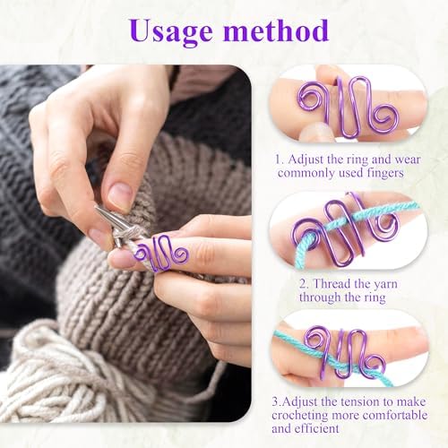 HUISUYTON 4Pcs Handmade Crochet Ring with 10 Pcs Butterfly Stitch Marker