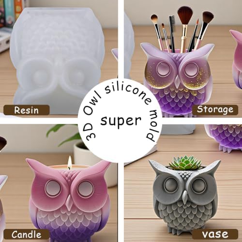 Owl Silicone Resin Mold for Epoxy Casting Succulent Pot Pen Holder